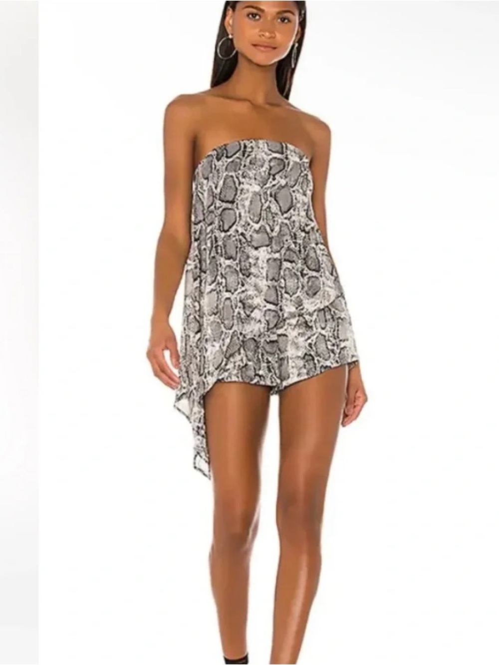 Superdown NWT Snakeskin Strapless Asymmetrical Romper Gray Black M